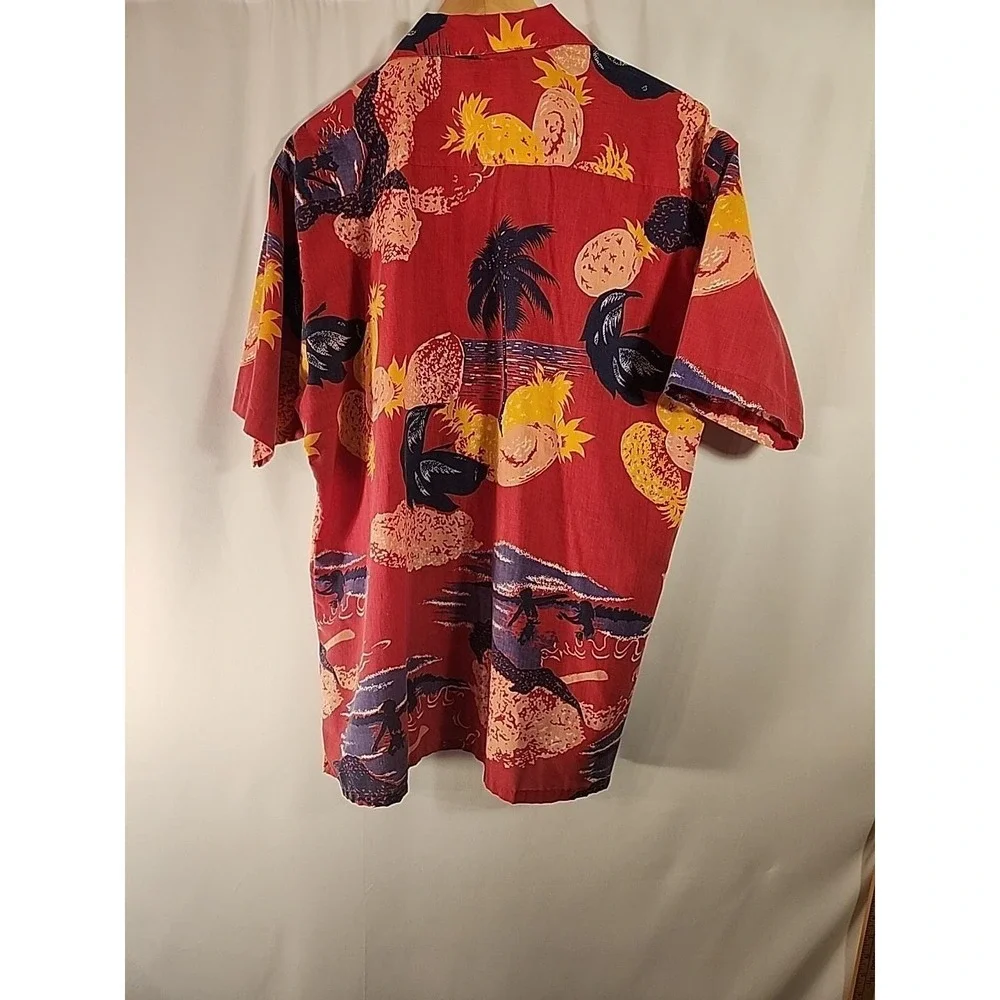 Repage Hawaiian Shirt Red Pineapple‎ Palm Tree Aloha Mens Large Vintage 80s READ